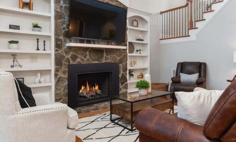Gas fireplace at the center of a living room - Sweep Your Chimney Gas fireplace at the center of a living room